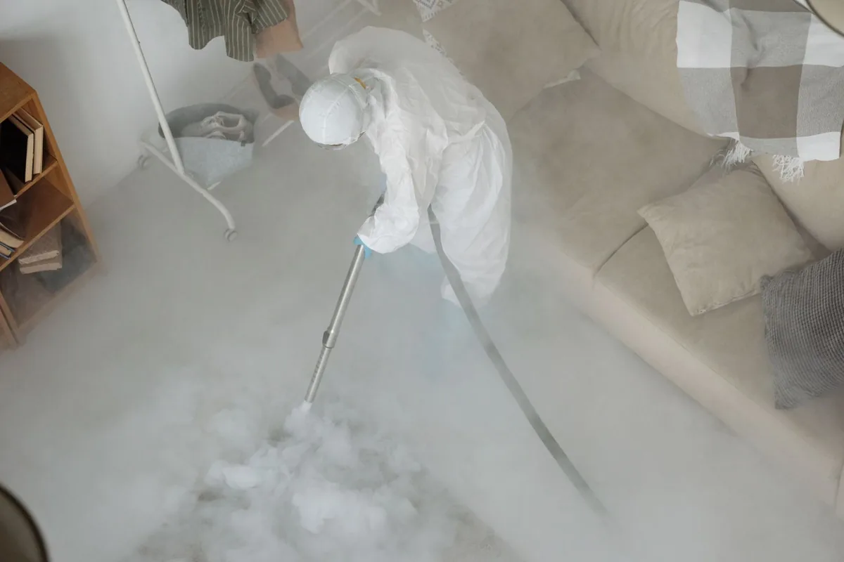 Biohazard cleanup technician in protective equipment, Baldwin Park, Orlando, FL